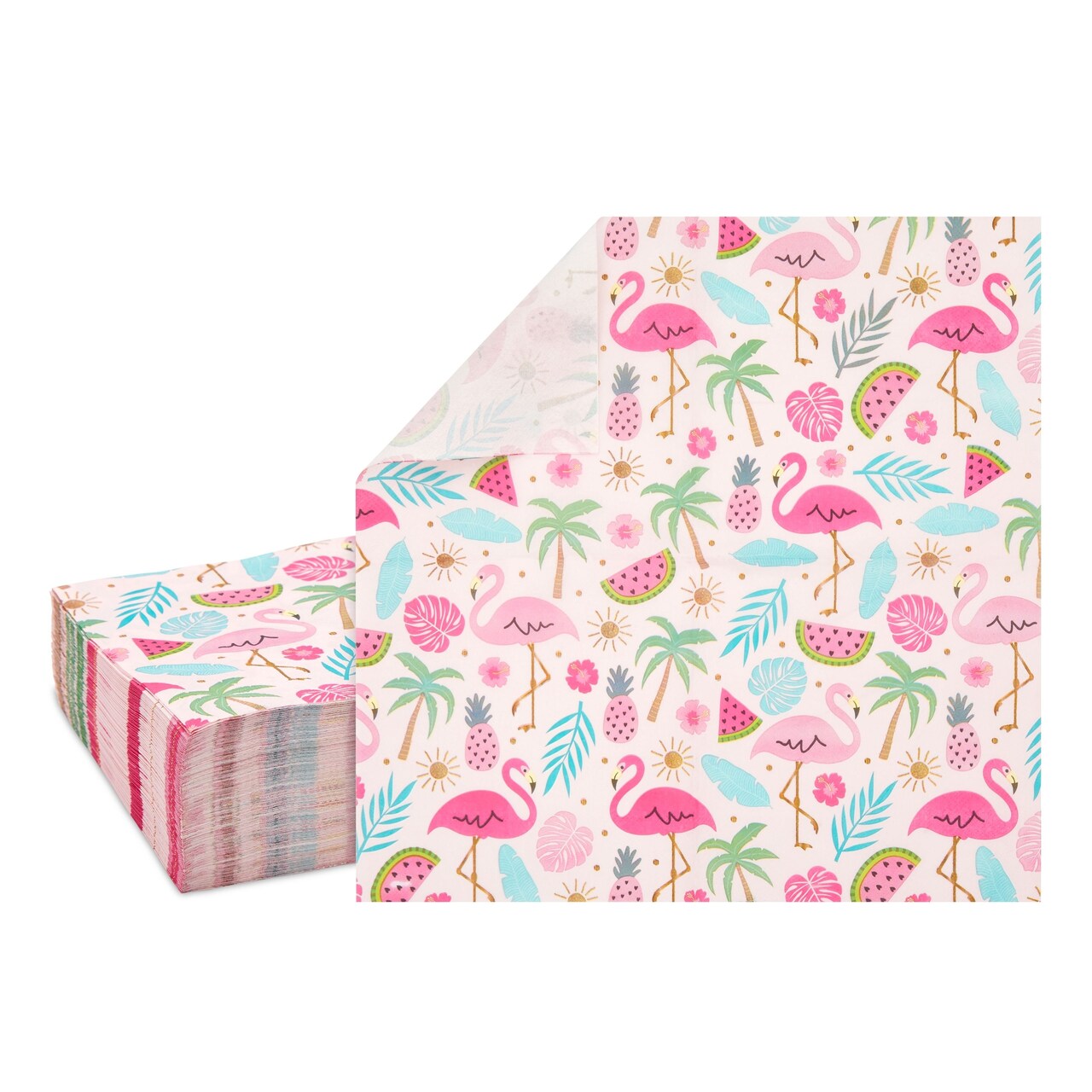100 Pack Pink Flamingo Cocktail Napkins, Tropical Luau Birthday Party Supplies (6.5 x 6.5 in)
